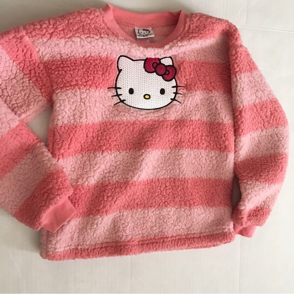 Hello Kitty Pink Striped Fleece Pullover - Kids. Size 8/10